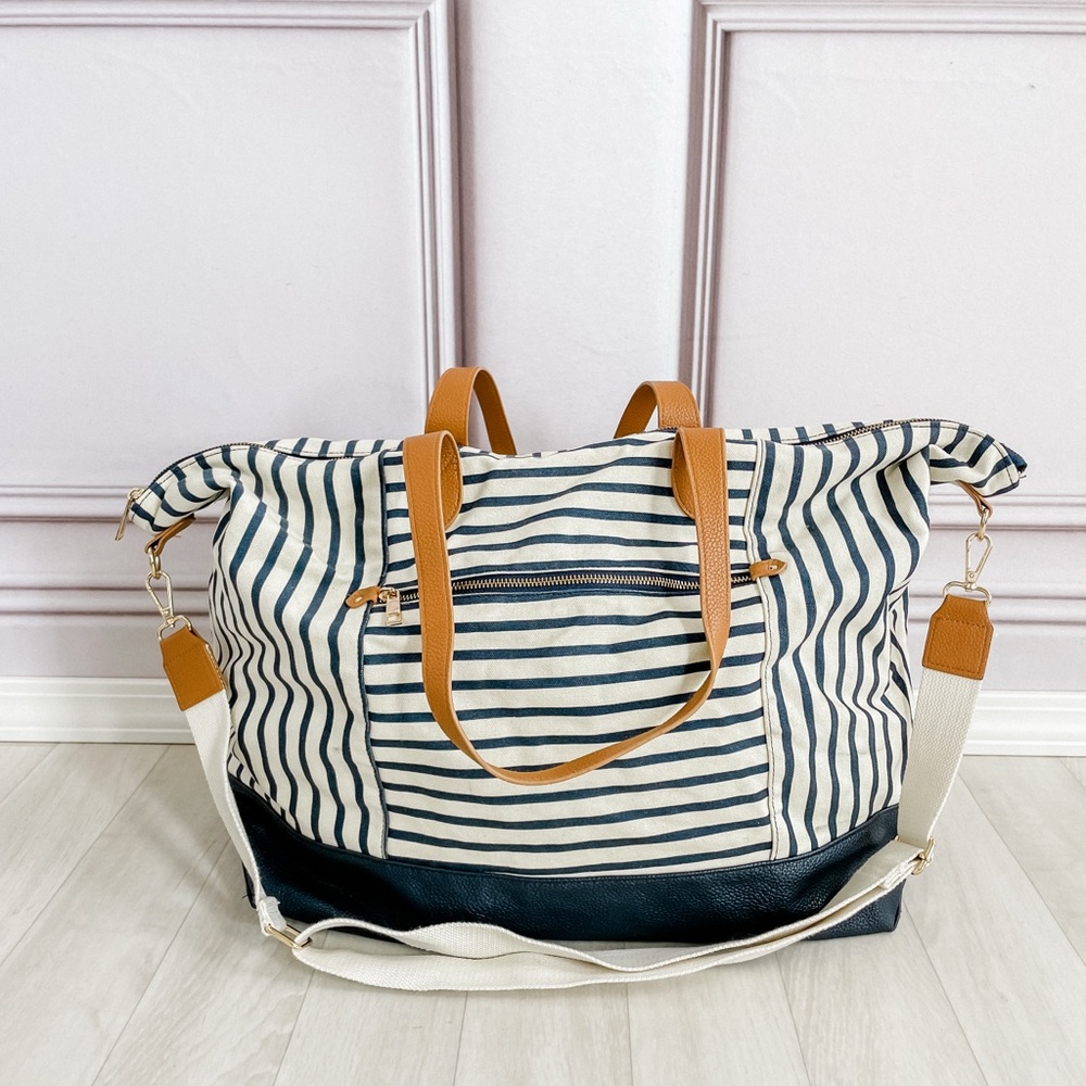 Striped Tote Bag with Tan Accents